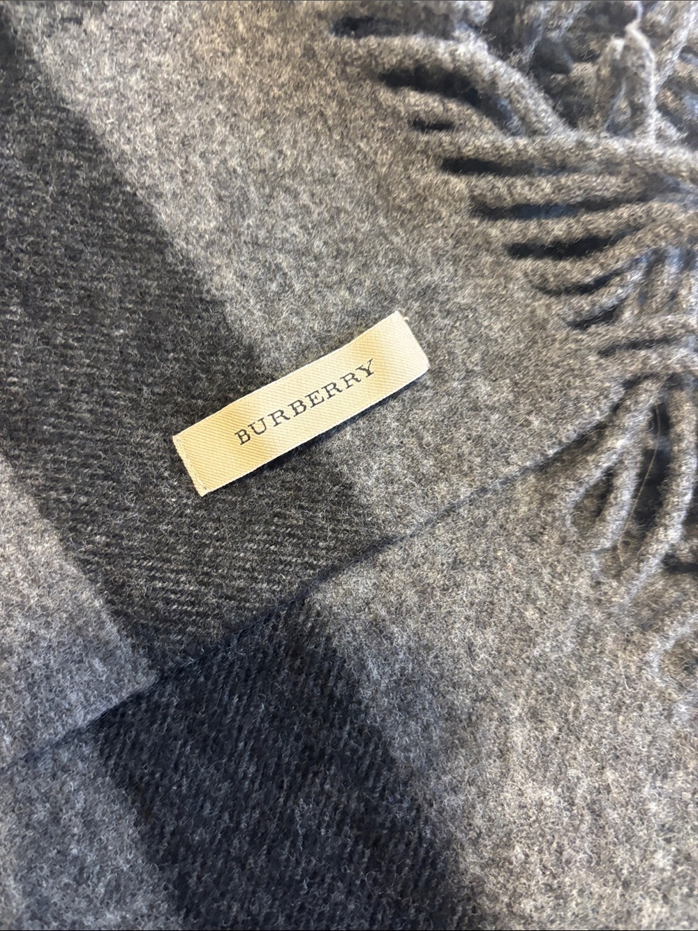 Burberry Black & Gray double sided fringe wool scarf - Picture 3 of 5